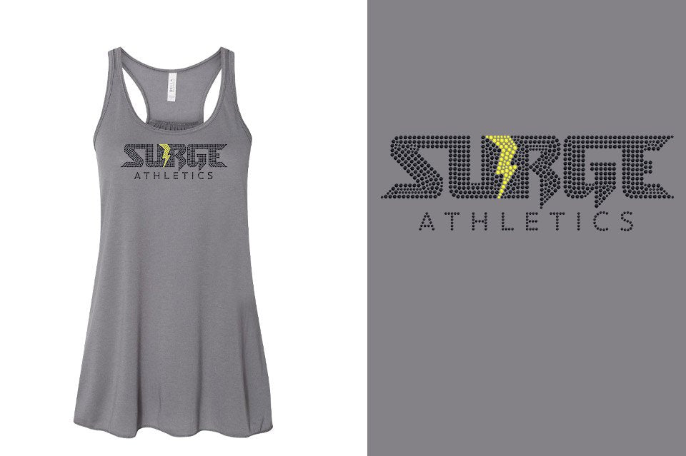 Rhinestones SURGE - black stones neon yellow studs Youth Flowy Racerback Tank