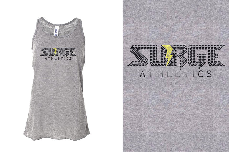 Rhinestones SURGE - black stones neon yellow studs Youth Flowy Racerback Tank