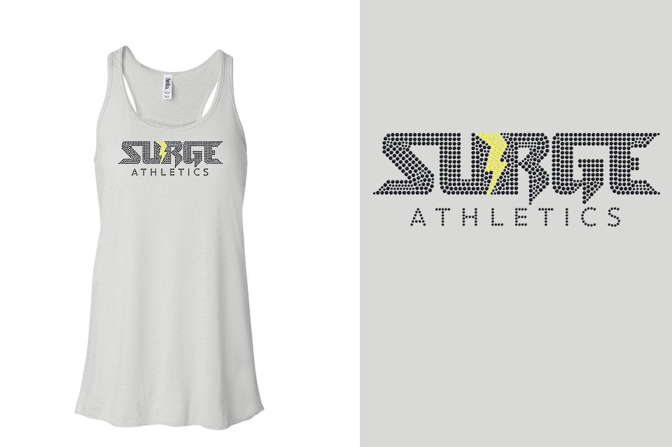 Rhinestones SURGE - black stones neon yellow studs Youth Flowy Racerback Tank